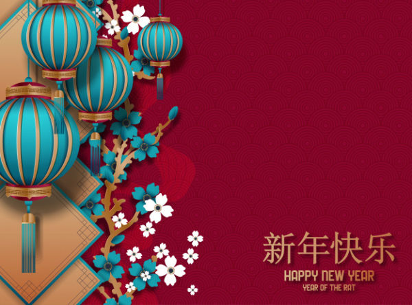 中国新年传统红色贺卡插画