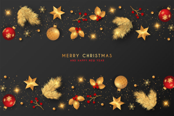 圣诞节元素背景纹理 Christmas background with golden & red decoration Vector