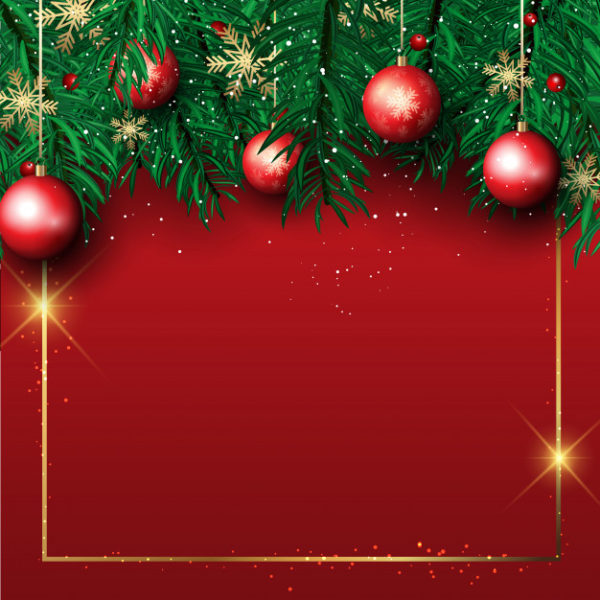 圣诞节背景素材 Christmas background with pine tree branches and hanging baubles Vector
