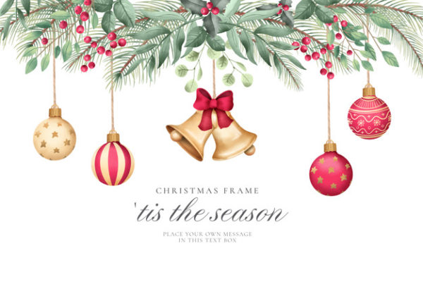 圣诞节背景素材 Christmas background with watercolor ornaments Vector