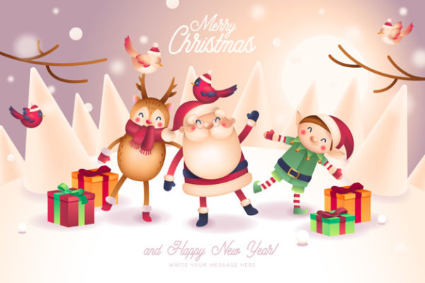可爱的圣诞老人元素插画 Christmas card with lovely santa and friends characters Vector