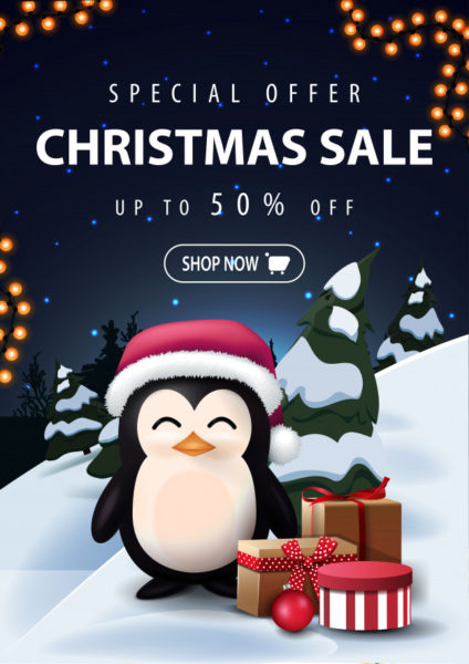 圣诞企鹅促销广告设计海报模板