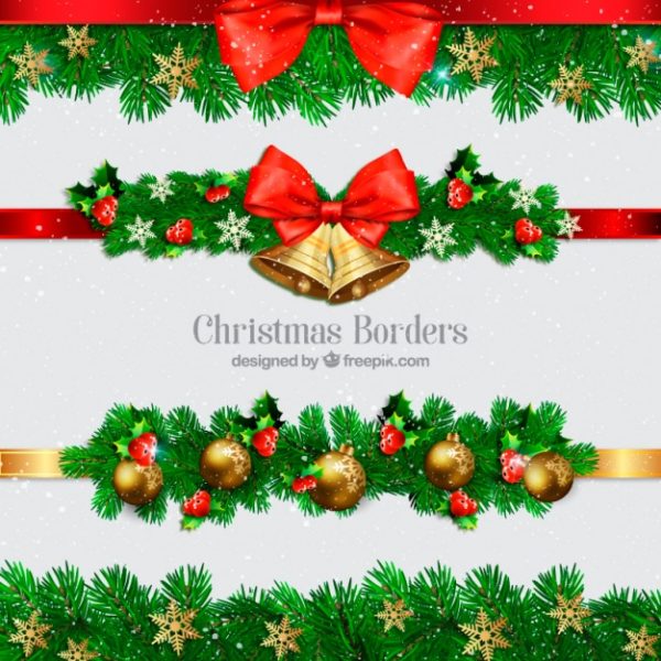 圣诞节元素边框 Collection of christmas borders with balls and bells Vector