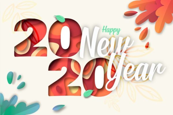 彩色新年背景 Colorful new year 2020 background in paper style Vector