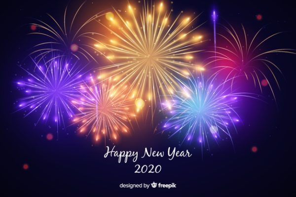 新年烟火素材 Colorful new year 2020 fireworks Vector