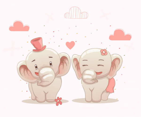 可爱的大象情侣插画