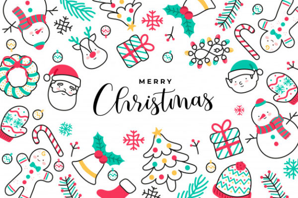 可爱卡通手绘圣诞背景 Cute handdrawn christmas background Vector