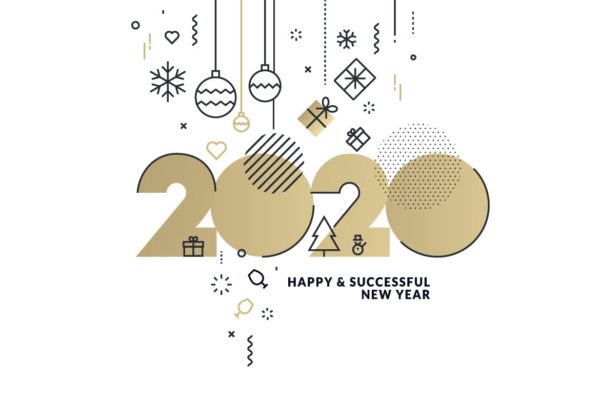 金色2020年新年快乐贺卡矢量素材[EPS]