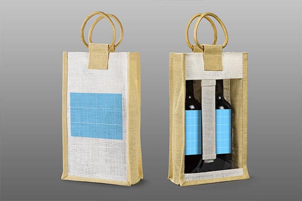 少见稀有的无纺布袋购物袋包装的红酒葡萄酒酒瓶包装设计VI样机展示模型mockups