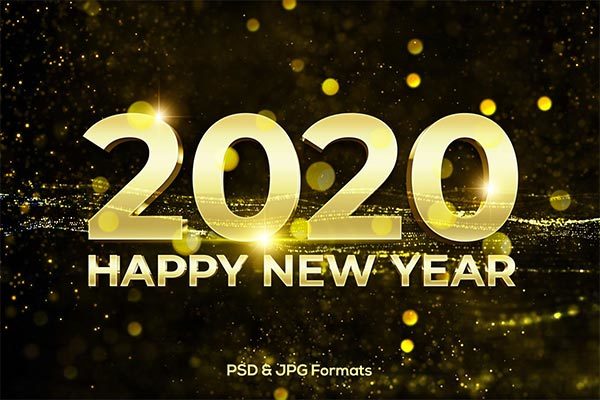 震撼的3D立体土豪金色2020年新年元旦banner海报主标题设计模板
