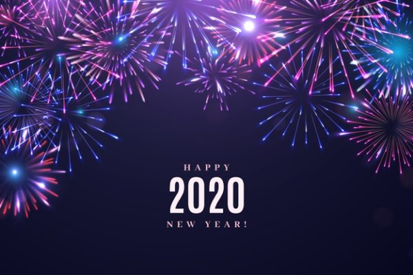 新年烟火素材 Fireworks new year 2020 background Vector