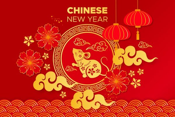 2020年新年元素背景纹理 Golden mouse and motifs for chinese new year Vector