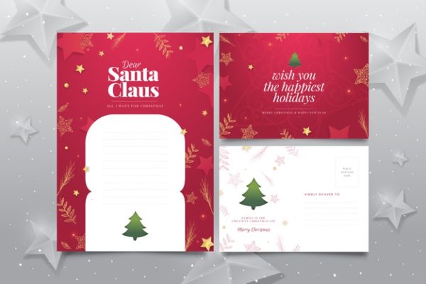 手绘圣诞贺卡模板 Hand drawn christmas stationery template Vector