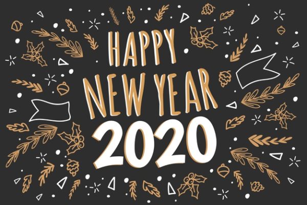 新年背景设计素材 Hand drawn new year 2020 background Vector