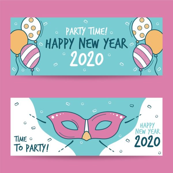 新年元素横幅 Hand drawn new year 2020 party banners Vector