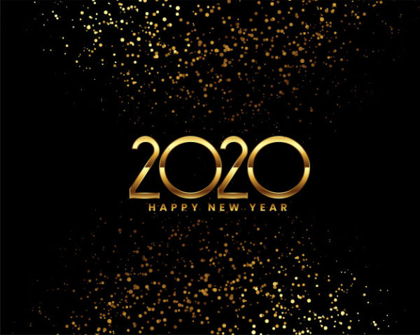 新年庆祝元素图片 Happy new year 2020 celebration  with golden confetti Vector