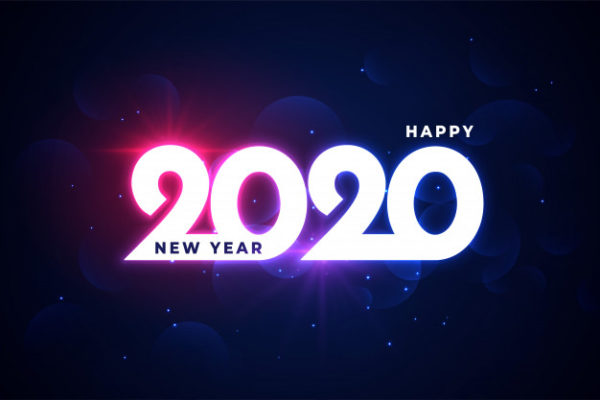 2020新年快乐闪光设计素材 Happy new year 2020 neon shiny glowing greeting Vector