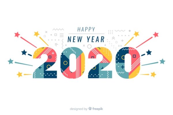 白色新年快乐字体背景 Happy new year 2020 on white background Vector