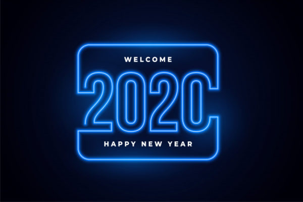 新年霓虹灯发光背景 Happy new year neon lights glowing background Vector