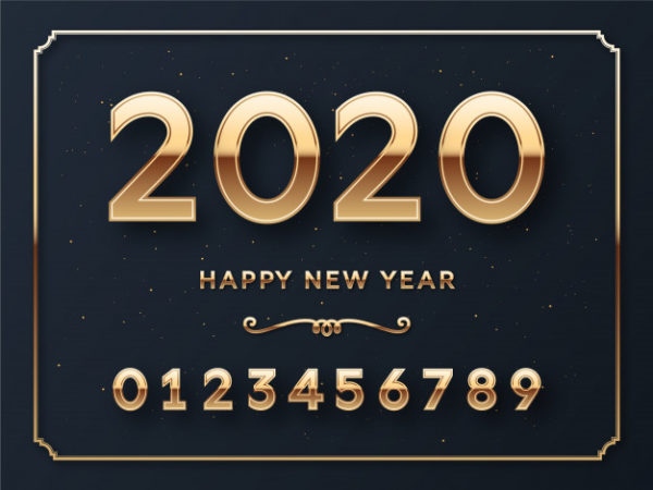 星空背景2020金色新年字体