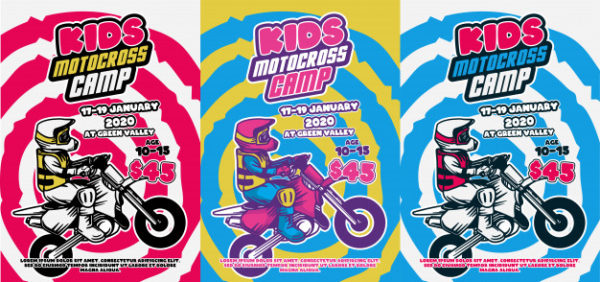 儿童越野摩托车夏令营海报设计模板