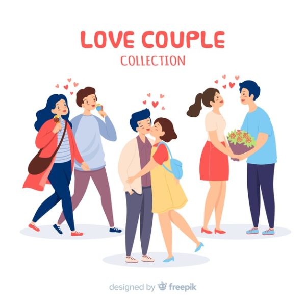 甜蜜情人节情侣爱心插画 Love couple collection with hearts Vector