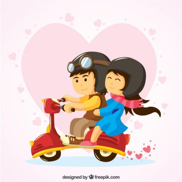 可爱的夫妇骑着电动车插图 Lovely couple riding a vespa Vector