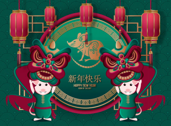 中国农历新年舞狮装饰设计素材
