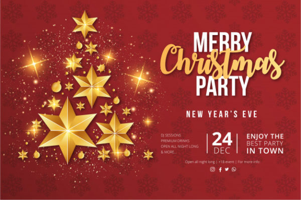 圣诞派对星星传单模板 Merry christmas party flyer template Vector