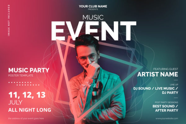 抽象酷炫音乐海报模板 Music event poster template with abstract shapes Vector