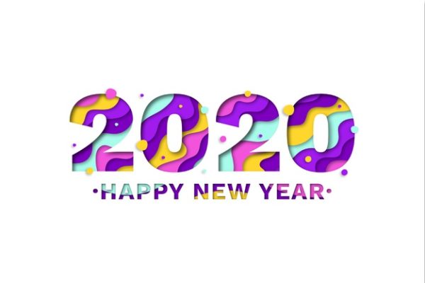 2020年新年字体背景 New year 2020 background in paper style Vector