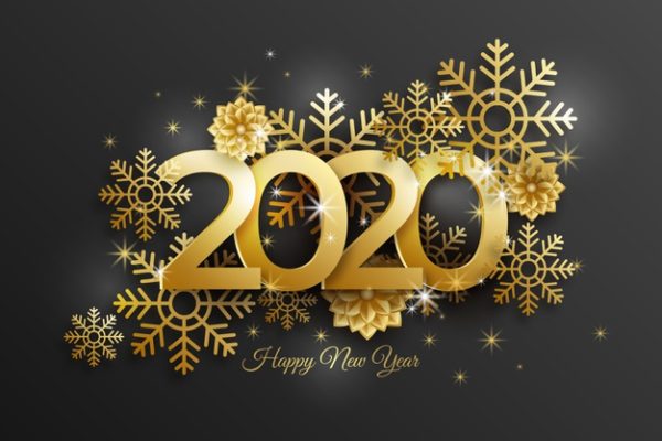 创意新年背景设计 New year 2020 background with realistic golden decoration Vector