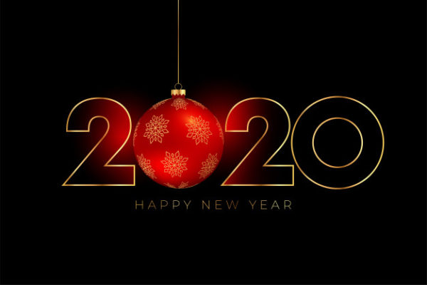 创意新年字体元素 New year 2020 background with red christmas ball Vector