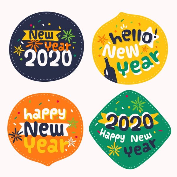 2020年新年字体徽章设计 New year 2020 badge collection in flat design Vector