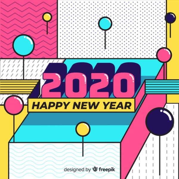 新孟菲斯新年元素 New year 2020 in flat design Vector