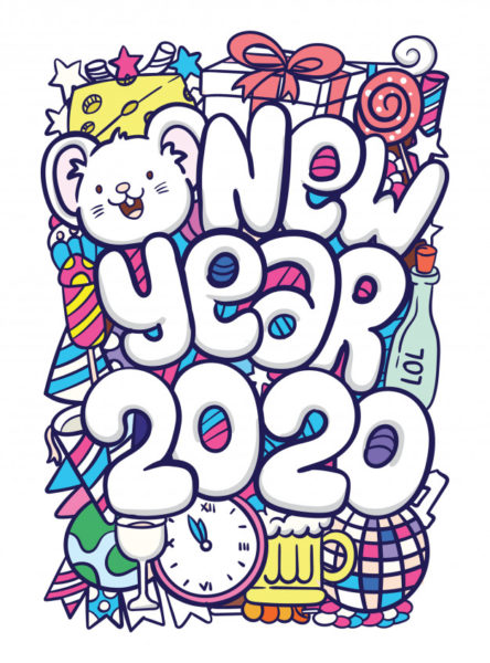 2020时尚鼠年新年涂鸦元素