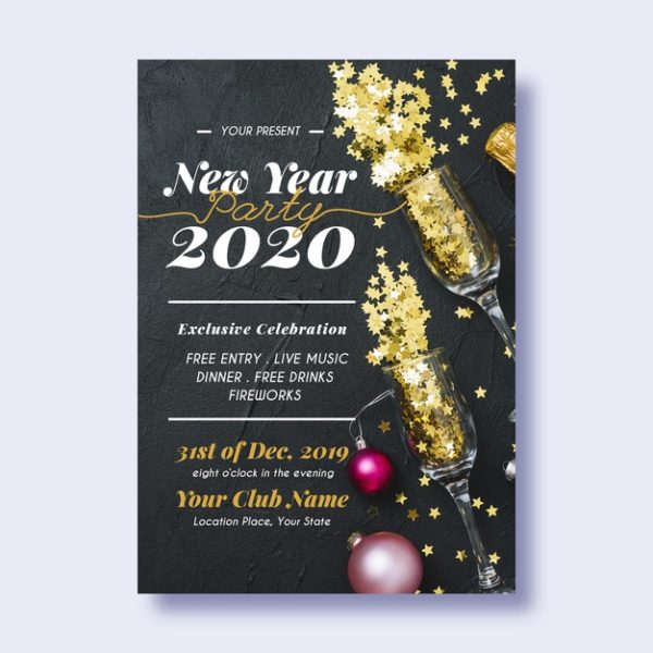 新年晚会海报模板 New year 2020 party poster template with photo Vector