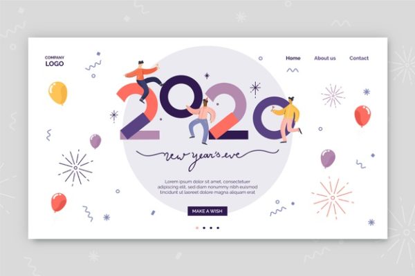 新年着陆页设计 New year landing page flat design Vector