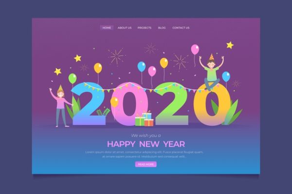 2020创意新年着陆页字体元素 New year landing page in flat design Vector