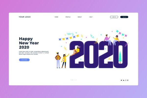 新年着陆页设计图形 New year landing page in flat design Vector