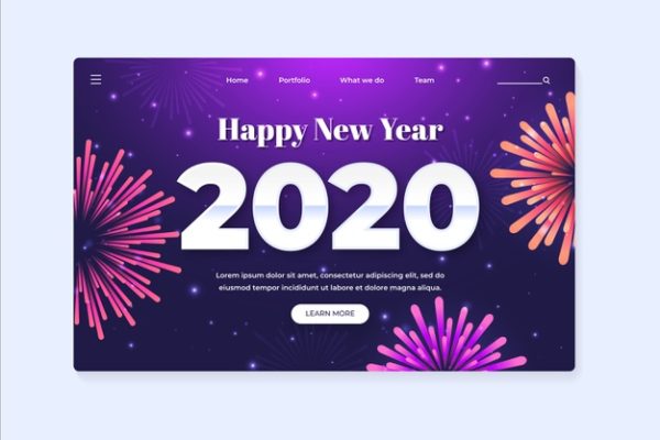 新年烟火元素着陆页设计 New year landing page in flat design Vector