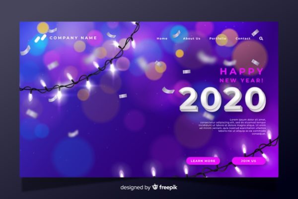 逼真的新年着陆页 New year realistic landing page Vector