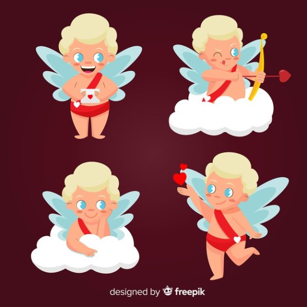可爱的卡通丘比特素材 Pack of cute cupid characters Vector