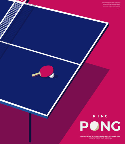 漫画风格的乒乓球插画海报模板