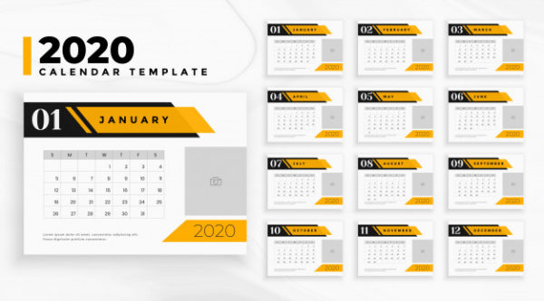 几何风格新年日历 Professional business 2020 calendar in geometric style Vector