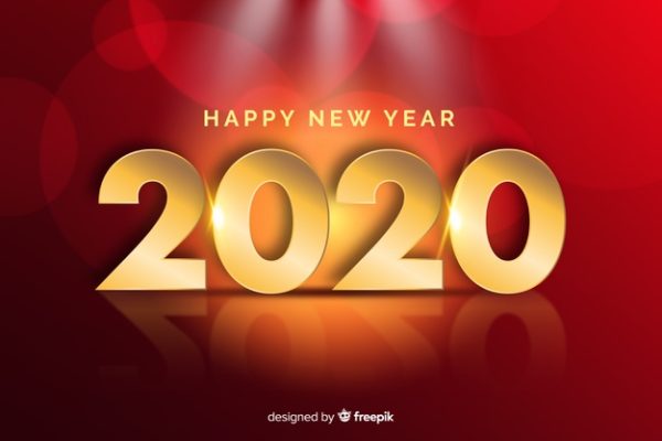 新年字体设计素材 Realistic golden new year 2020 and happy new year lettering Vector