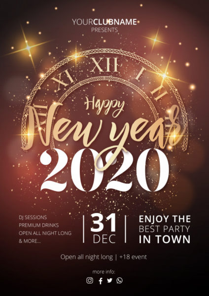 2020新年庆祝海报模板 Realistic happy new year 2020 party poster Vector