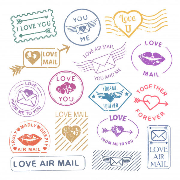 情人节信件邮票素材