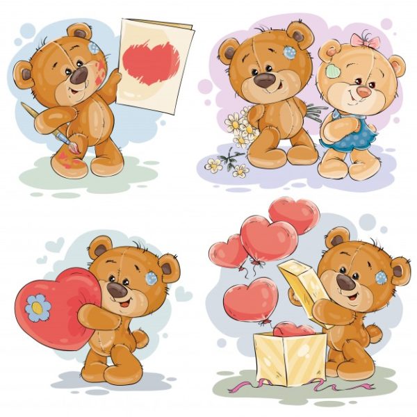 可爱的泰迪熊剪贴插画 Set vector clip art illustrations of teddy bears Vector