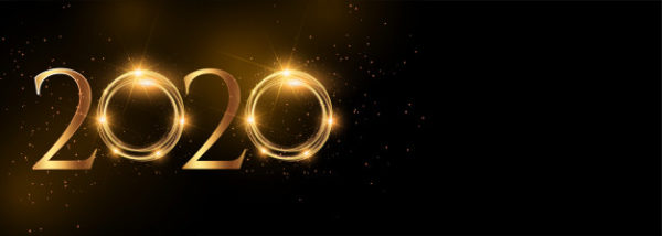 新年元素字体素材 Shiny 2020 happy new year golden wide banner Vector